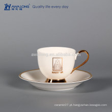 Hot Sale Marca Printable Brim Dourado Fine Bone China Cup Cup E Saucer Set